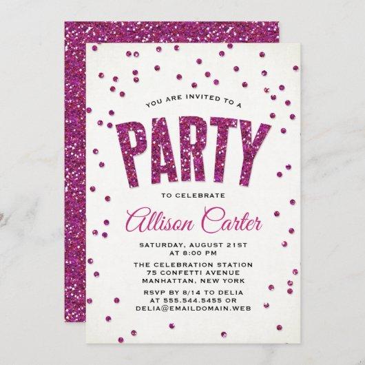 Hot Pink Glitter Confetti Party Invitation