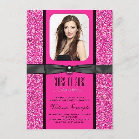 Hot Pink Glitter Graduation Announcements
