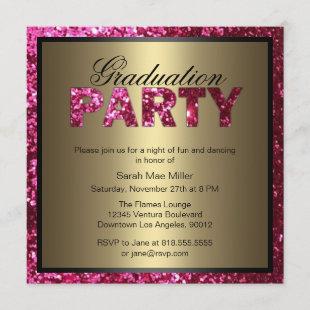 Hot Pink Glitter Graduation Party Invitation