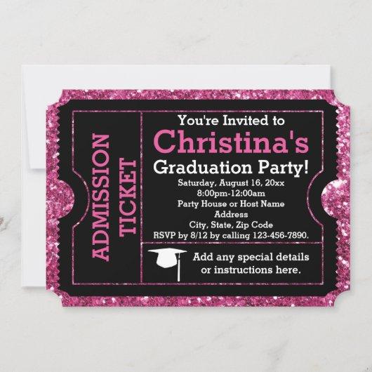 Hot Pink Glitz Graduation Party Ticket Invitation
