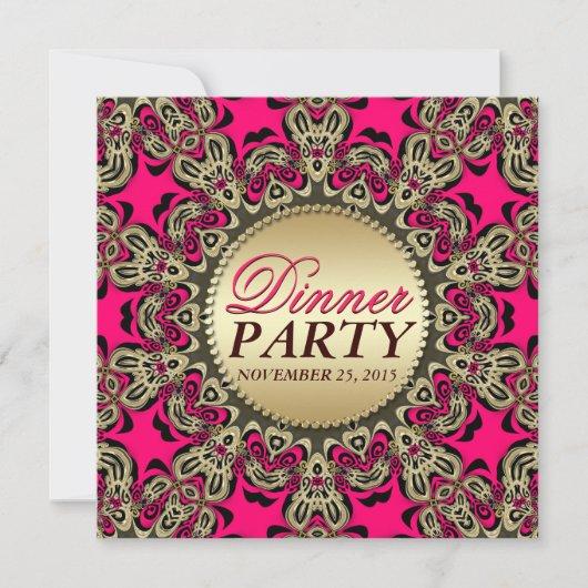 Hot Pink Gold Exotic Decorative Dinner Party Invitation