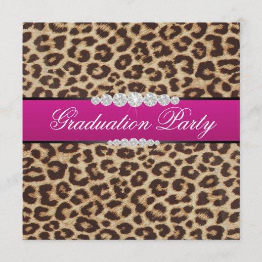 Hot pink Leopard Graduation Party Invitation