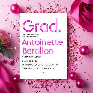 Hot-Pink Magenta Retro Typography Graduation Party Invitation