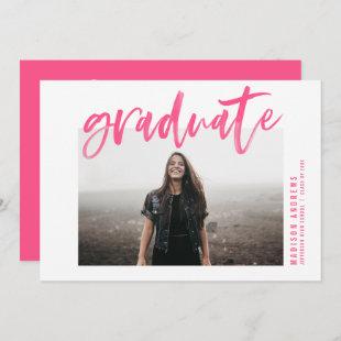 Hot Pink | Modern Brushed Script Graduation Party Invitation