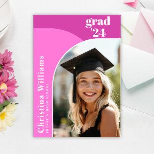 Hot Pink Modern Elegant Arch Photo Graduation Announcement