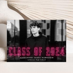 Hot Pink Neon Class of 2024 Photo Graduation Announcement