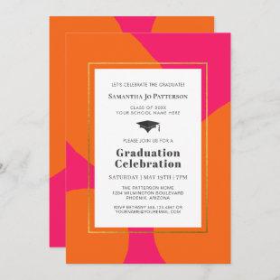 Hot Pink Orange Trendy Graduation Party Invitation