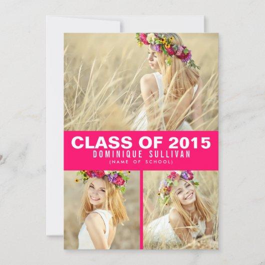 Hot Pink Photo Collage Graduation Party Invitation
