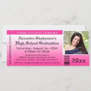 Hot Pink Photo Graduation Ticket Invitations
