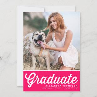 Hot Pink Retro Bold Typography Photo Graduation Invitation