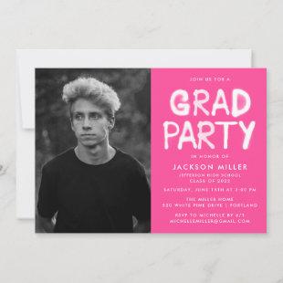 Hot Pink Spray Paint Photo Graduation Party Invitation