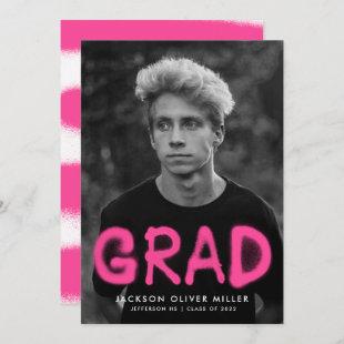 Hot Pink Spray Paint Typography Photo Graduation Announcement