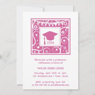 Hot Pink Trendy Girls Graduation Class invitation