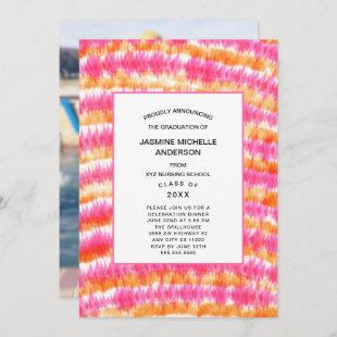 Hot Pink Yellow Tie Dye photo graduation invite
