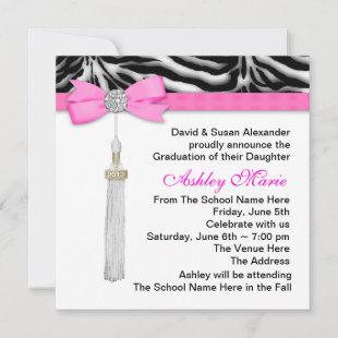 Hot Pink Zebra Graduation Announcements