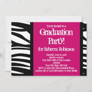 Hot Pink Zebra Graduation Party Invitation