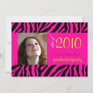 Hot Pink Zebra Graduation Photo Invitation