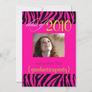 Hot Pink Zebra Graduation Photo Invitation