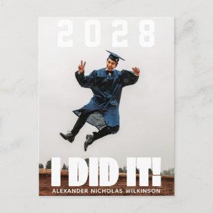 I DID IT Bold Typography Simple Photo Graduation Announcement Postcard