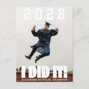 I DID IT Bold Typography Simple Photo Graduation Invitation Postcard