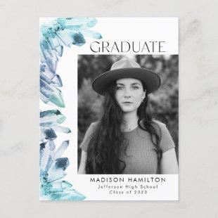 Ice Blue Watercolor Crystal Photo Graduation Party Invitation Postcard