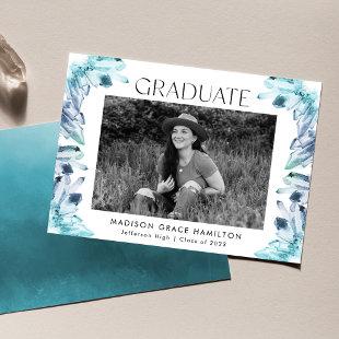 Ice Blue Watercolor Crystals Photo Graduation Announcement