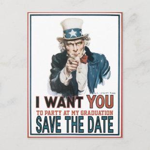 Iconic Vintage Uncle Sam Save The Date Graduation  Announcement Postcard