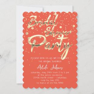 Instant Download Bridal Shower Party Coral Gold  Invitation