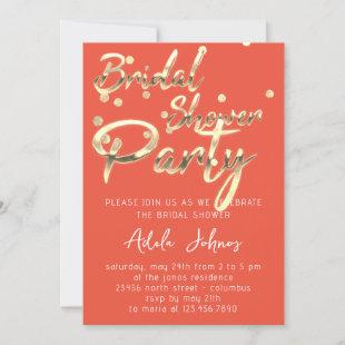 Instant Download Bridal Shower Party Coral Gold Invitation
