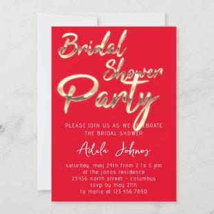 Instant Download Bridal Shower Party Red Gold Invitation