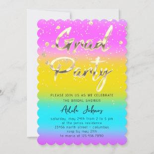 Instant Download Graduate Party Gold Blue Pink Invitation
