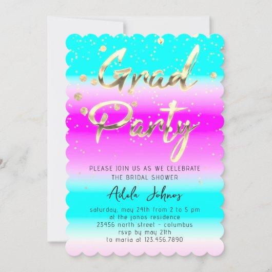 Instant Download Graduate Party Gold Pink Blue Invitation