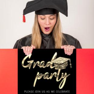 Instant Download Graduation Party Gold Black White Invitation