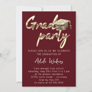 Instant Download Graduation Party Gold Burgundy Invitation