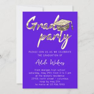 Instant Download Graduation Party Gold Cup Blue Invitation