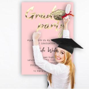 Instant Download Graduation Party Gold Cup Pink Invitation