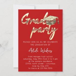 Instant Download Graduation Party Gold Cup Red  Invitation