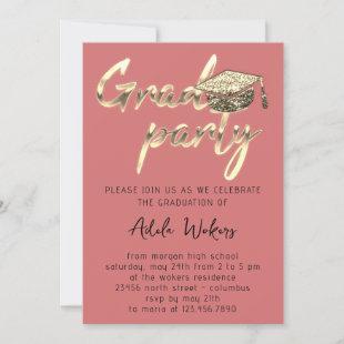 Instant Download Graduation Party Gold Cup Rose Invitation