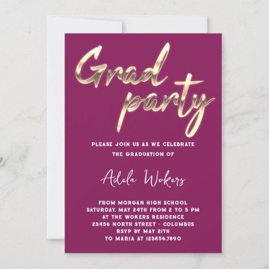 Instant Download Graduation Party Grad Berry Gold  Invitation