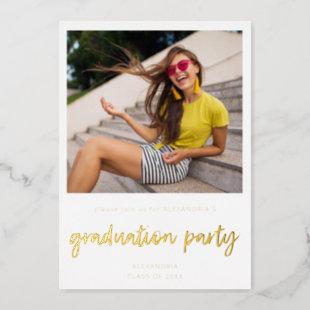 Instant Photo White 2 Graduation Party Foil Invitation