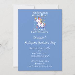 Kindergarten Graduation Party Blue Unicorn  Invitation