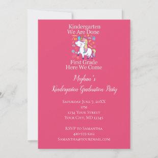 Kindergarten Graduation Party Pink Unicorn  Invitation