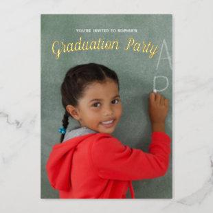 Kindergarten Graduation Photo Kids Gold Foil Invitation