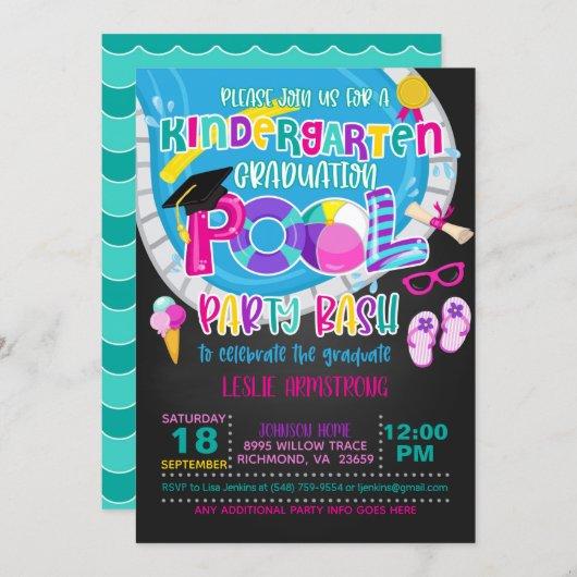 Kindergarten Graduation Pool Party - Girl Blk Invitation