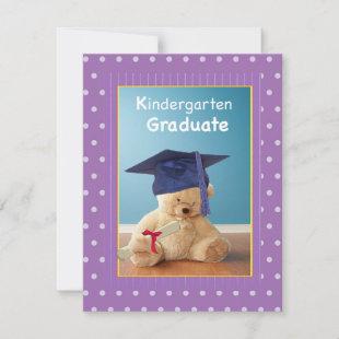 Kindergarten Graduation Teddy Bear on Purple Invitation