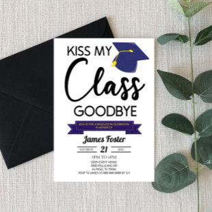 Kiss My Class Goodbye Blue Black Graduation Invitation