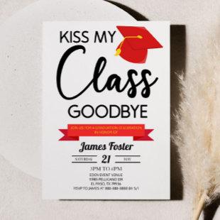 Kiss My Class Goodbye Red Black Graduation Invitation