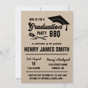 Kraft Black Modern BBQ Graduation Party Invitation
