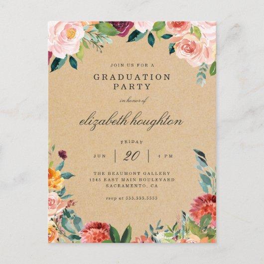 Kraft Burgundy Blush Pink Floral Graduation Party Invitation Postcard