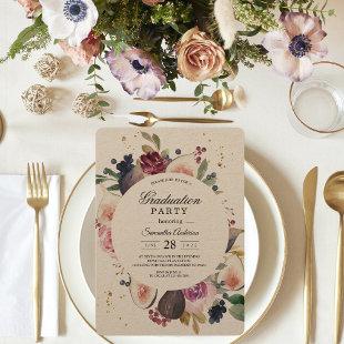 Kraft Moody & Rustic Burgundy Floral & Berry Frame Invitation